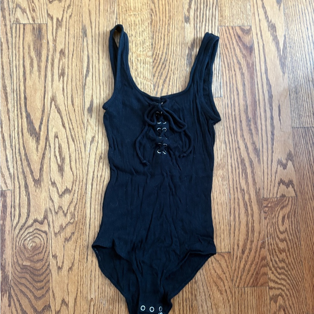 American Eagle Outfitters Black Lace-Up Bodysuit